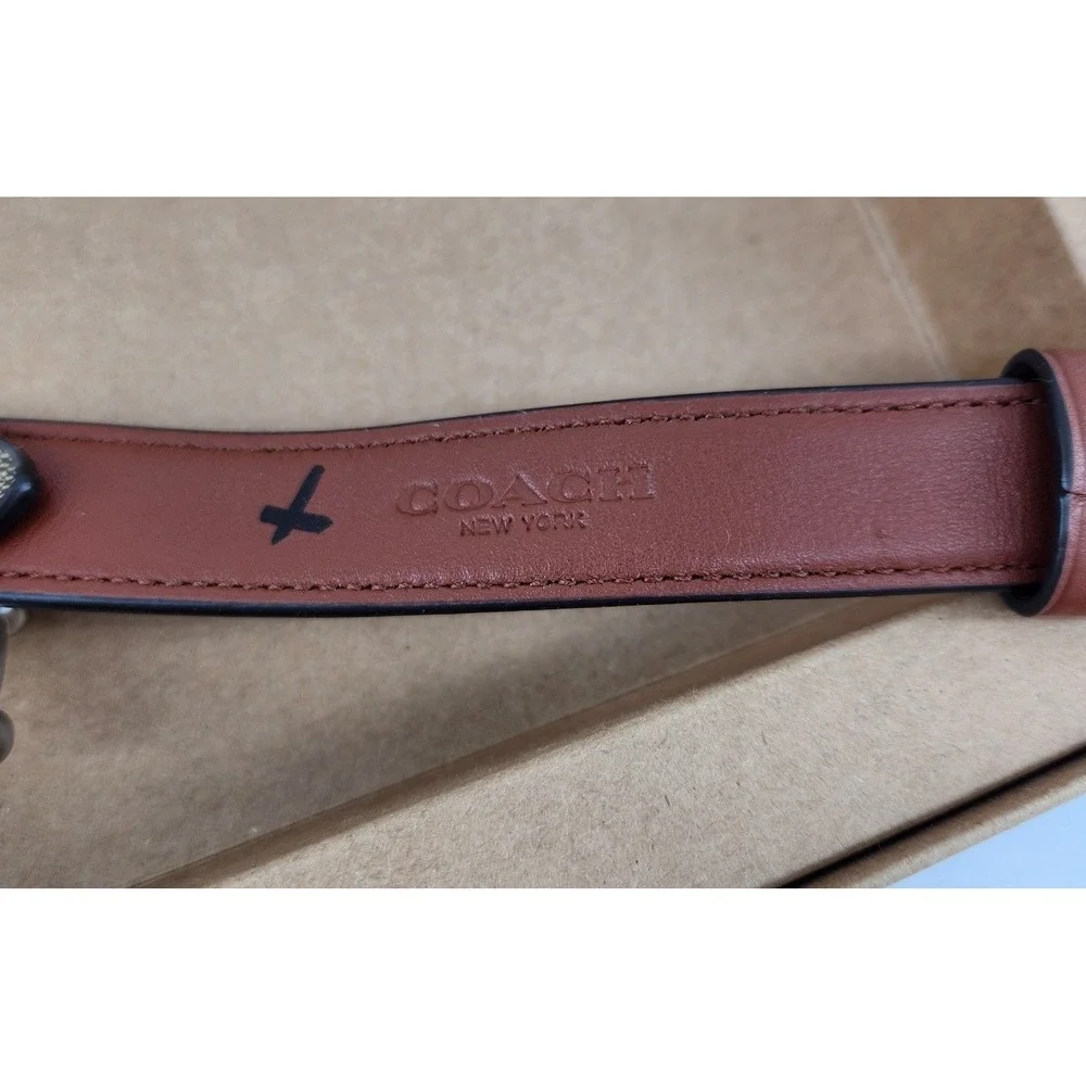 New Coach Dog Collar Medium Khaki Saddle Signature Canvas Leather CH146 J2392